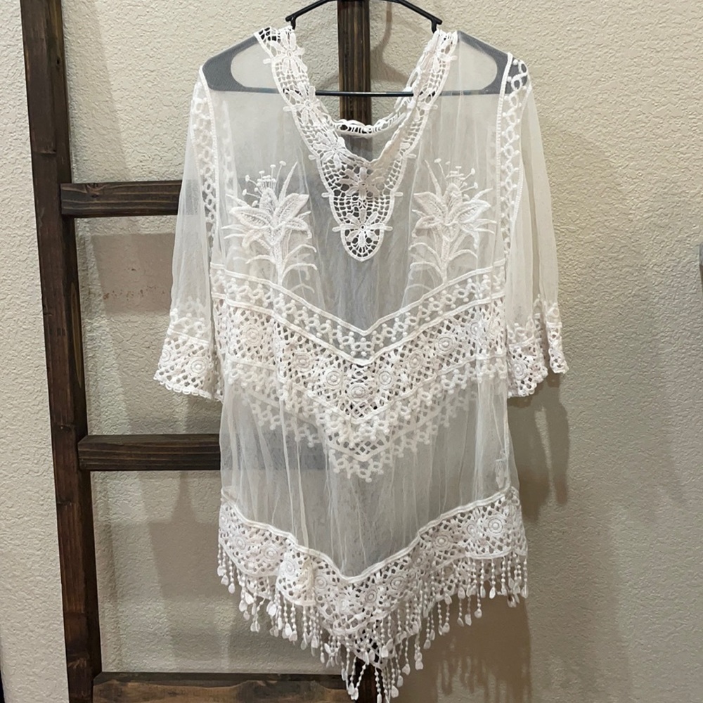 Lace swim coverup